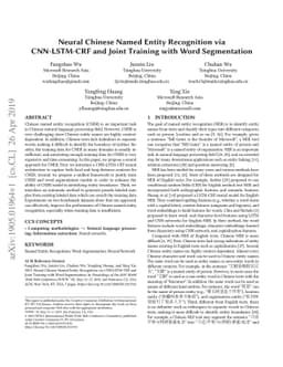 Neural Chinese Named Entity Recognition via CNN-LSTM-CRF and Joint
  Training with Word Segmentation