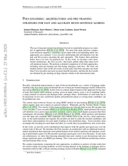 Poly-encoders: Transformer Architectures and Pre-training Strategies for
  Fast and Accurate Multi-sentence Scoring