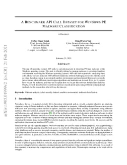 A Benchmark API Call Dataset for Windows PE Malware Classification