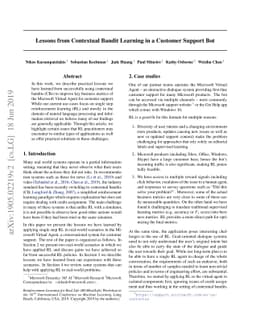 Lessons from Contextual Bandit Learning in a Customer Support Bot