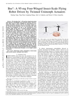 Bee$^+$: A 95-mg Four-Winged Insect-Scale Flying Robot Driven by Twinned
  Unimorph Actuators