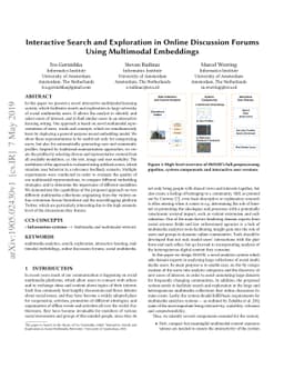 Interactive Search and Exploration in Online Discussion Forums Using
  Multimodal Embeddings