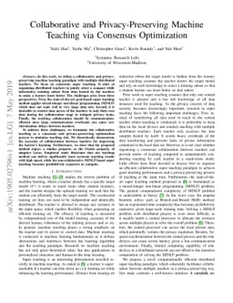 Collaborative and Privacy-Preserving Machine Teaching via Consensus
  Optimization