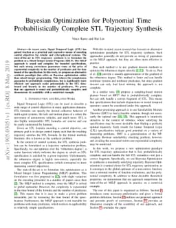 Bayesian Optimization for Polynomial Time Probabilistically Complete STL
  Trajectory Synthesis