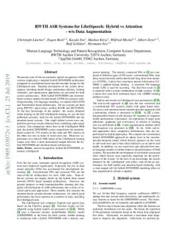 RWTH ASR Systems for LibriSpeech: Hybrid vs Attention -- w/o Data
  Augmentation