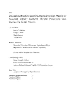 On Applying Machine Learning/Object Detection Models for Analysing
  Digitally Captured Physical Prototypes from Engineering Design Projects