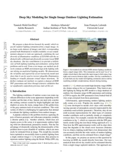 Deep Sky Modeling for Single Image Outdoor Lighting Estimation