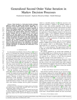 Generalized Second Order Value Iteration in Markov Decision Processes