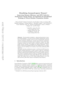 Densifying Assumed-sparse Tensors: Improving Memory Efficiency and MPI
  Collective Performance during Tensor Accumulation for Parallelized Training
  of Neural Machine Translation Models