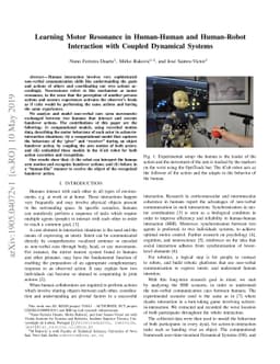 Learning Motor Resonance in Human-Human and Human-Robot Interaction with
  Coupled Dynamical System