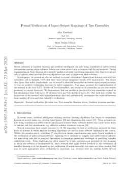 Formal Verification of Input-Output Mappings of Tree Ensembles