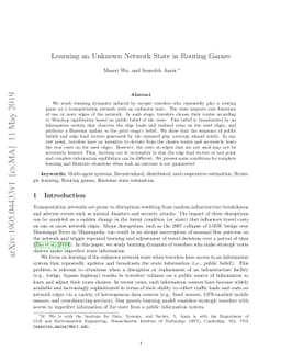 Learning an Unknown Network State in Routing Games
