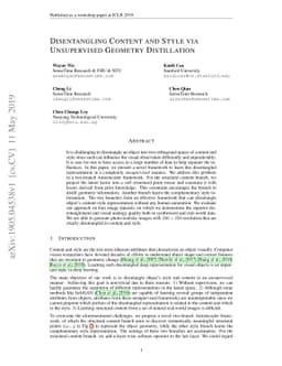 Disentangling Content and Style via Unsupervised Geometry Distillation