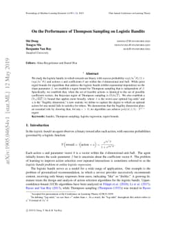On the Performance of Thompson Sampling on Logistic Bandits