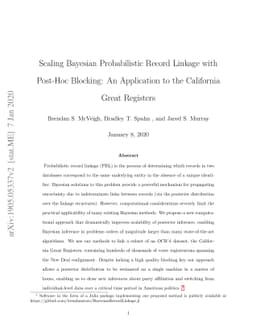 Scaling Bayesian Probabilistic Record Linkage with Post-Hoc Blocking: An
  Application to the California Great Registers