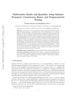 Multivariate Ranks and Quantiles using Optimal Transport: Consistency,
  Rates, and Nonparametric Testing