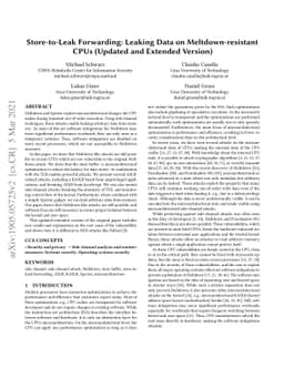 Store-to-Leak Forwarding: Leaking Data on Meltdown-resistant CPUs
  (Updated and Extended Version)