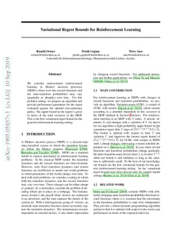 Variational Regret Bounds for Reinforcement Learning