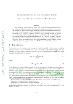 Information criteria for non-normalized models