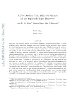 A New Anchor Word Selection Method for the Separable Topic Discovery