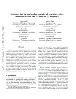 Semi-supervised learning based on generative adversarial network: a
  comparison between good GAN and bad GAN approach