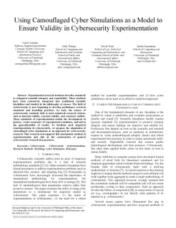 Using Camouflaged Cyber Simulations as a Model to Ensure Validity in
  Cybersecurity Experimentation