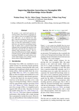 Improving Question Answering over Incomplete KBs with Knowledge-Aware
  Reader