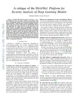 A critique of the DeepSec Platform for Security Analysis of Deep
  Learning Models