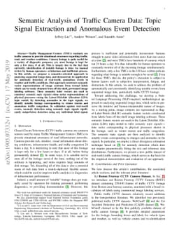 Semantic Analysis of Traffic Camera Data: Topic Signal Extraction and
  Anomalous Event Detection