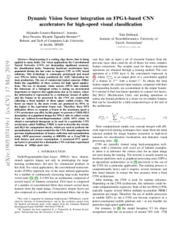 Dynamic Vision Sensor integration on FPGA-based CNN accelerators for
  high-speed visual classification