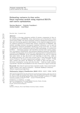 Estimating variances in time series linear regression models using
  empirical BLUPs and convex optimization