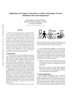 Implications of Computer Vision Driven Assistive Technologies Towards
  Individuals with Visual Impairment