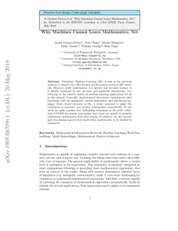 Why Machines Cannot Learn Mathematics, Yet