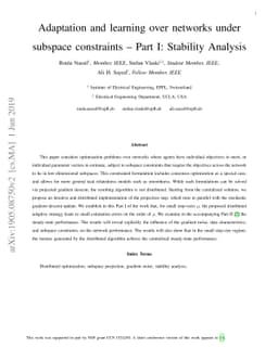 Adaptation and learning over networks under subspace constraints -- Part
  I: Stability Analysis