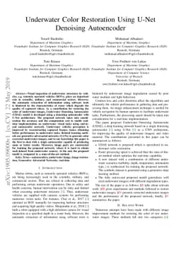Underwater Color Restoration Using U-Net Denoising Autoencoder