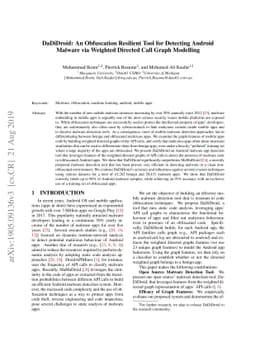 DaDiDroid: An Obfuscation Resilient Tool for Detecting Android Malware
  via Weighted Directed Call Graph Modelling