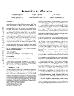 Lexicase Selection of Specialists