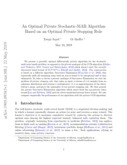 An Optimal Private Stochastic-MAB Algorithm Based on an Optimal Private
  Stopping Rule
