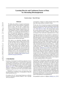 Learning Discrete and Continuous Factors of Data via Alternating
  Disentanglement