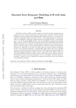 Bayesian Item Response Modeling in R with brms and Stan