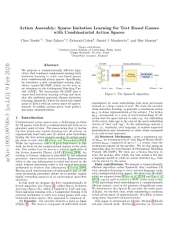 Action Assembly: Sparse Imitation Learning for Text Based Games with
  Combinatorial Action Spaces
