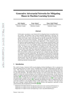 Generative Adversarial Networks for Mitigating Biases in Machine
  Learning Systems