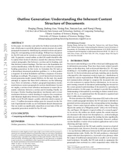 Outline Generation: Understanding the Inherent Content Structure of
  Documents
