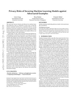 Privacy Risks of Securing Machine Learning Models against Adversarial
  Examples