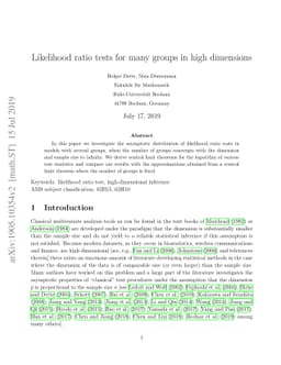 Likelihood ratio tests for many groups in high dimensions
