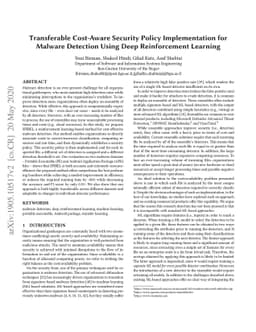 Transferable Cost-Aware Security Policy Implementation for Malware
  Detection Using Deep Reinforcement Learning