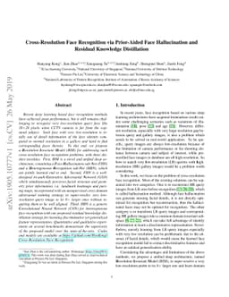 Cross-Resolution Face Recognition via Prior-Aided Face Hallucination and
  Residual Knowledge Distillation