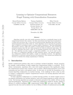Learning to Optimize Computational Resources: Frugal Training with
  Generalization Guarantees