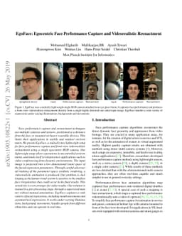 EgoFace: Egocentric Face Performance Capture and Videorealistic
  Reenactment