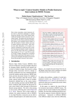When to reply? Context Sensitive Models to Predict Instructor
  Interventions in MOOC Forums